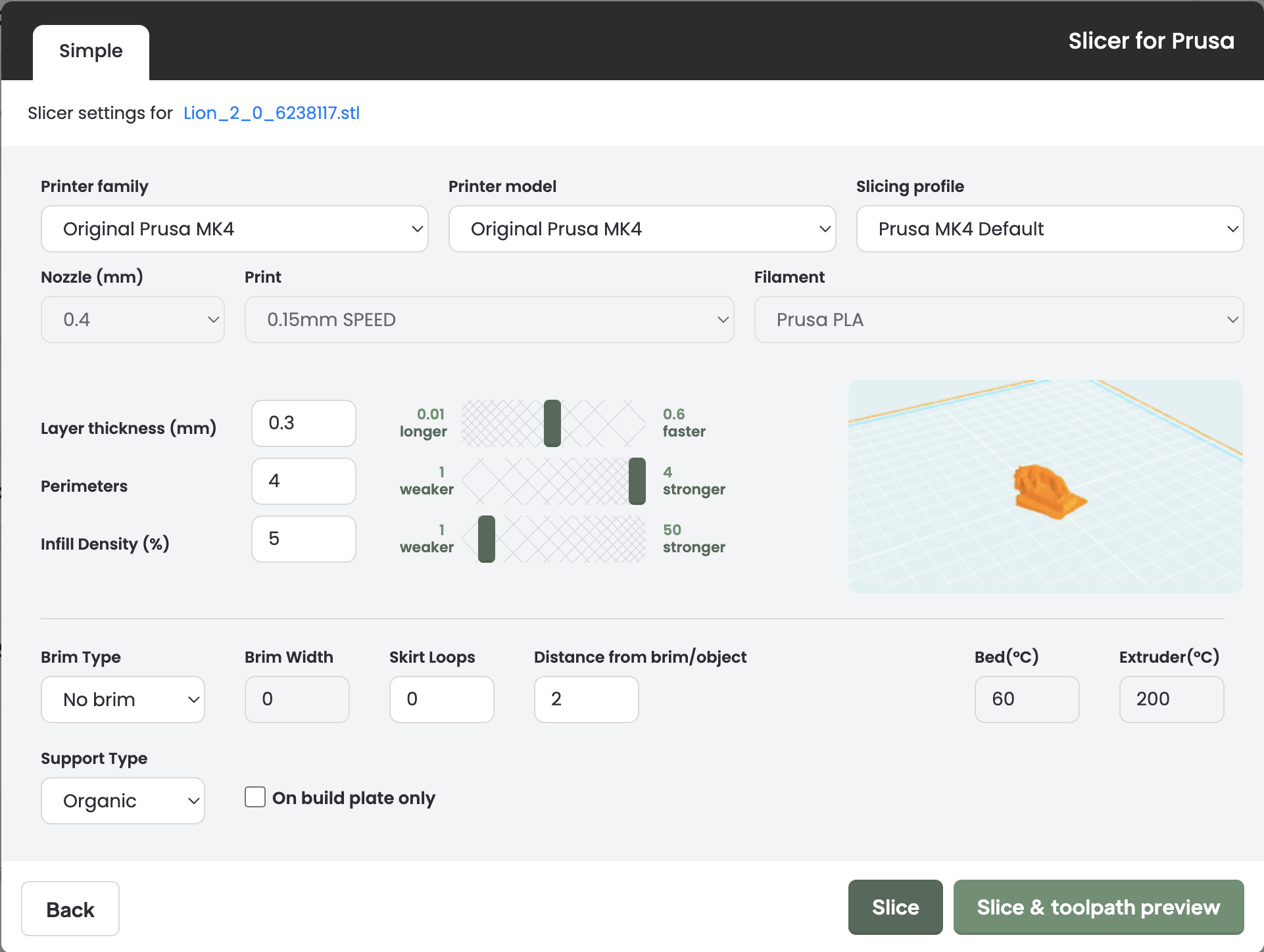 Slice and Toolpath preview button